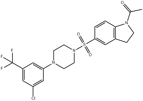 Ethanone, 1-[5-[[4-[3-chloro-5-(trifluoromethyl)phenyl]-1-piperazinyl]sulfonyl]-2,3-dihydro-1H-indol-1-yl]- Struktur