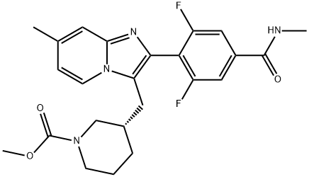 1-Piperidinecarboxylic acid, 3-[[2-[2,6-difluoro-4-[(methylamino)carbonyl]phenyl]-7-methylimidazo[1,2-a]pyridin-3-yl]methyl]-, methyl ester, (3S)- Struktur