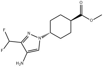 Cyclohexanecarboxylic acid, 4-[4-amino-3-(difluoromethyl)-1H-pyrazol-1-yl]-, methyl ester, trans- Struktur