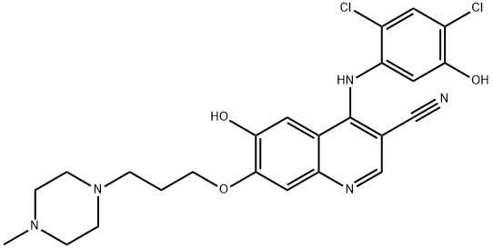 3-Quinolinecarbonitrile, 4-[(2,4-dichloro-5-hydroxyphenyl)amino]-6-hydroxy-7-[3-(4-methyl-1-piperazinyl)propoxy]- Struktur