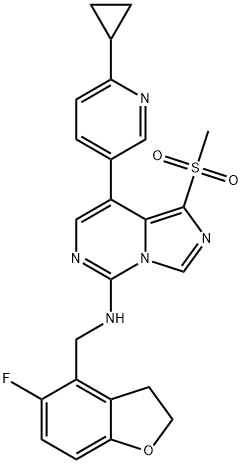 8-(6-cyclopropylpyridin-3-yl)-N-((5-fluoro-2,3-dihydrobenzofuran-4-yl)methyl)-1-(methylsulfonyl)imidazo[1,5-c]pyrimidin-5-amine Struktur