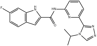 1H-Indole-2-carboxamide, 6-fluoro-N-[6-[4-(1-methylethyl)-4H-1,2,4-triazol-3-yl]-2-pyridinyl]- Struktur