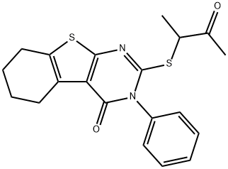 2-(3-oxobutan-2-ylsulfanyl)-3-phenyl-5,6,7,8-tetrahydro-[1]benzothiolo[2,3-d]pyrimidin-4-one Struktur