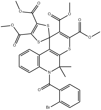 tetramethyl 6'-(2-bromobenzoyl)-5',5'-dimethyl-5',6'-dihydrospiro(1,3-dithiole-2,1'-[1'H]-thiopyrano[2,3-c]quinoline)-2',3',4,5-tetracarboxylate Struktur