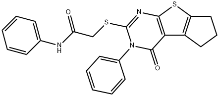 2-[(1-oxo-2-phenyl-7,8-dihydro-6H-cyclopenta[2,3]thieno[2,4-b]pyrimidin-3-yl)sulfanyl]-N-phenylacetamide Struktur