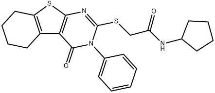 N-cyclopentyl-2-[(4-oxo-3-phenyl-5,6,7,8-tetrahydro-[1]benzothiolo[2,3-d]pyrimidin-2-yl)sulfanyl]acetamide Struktur