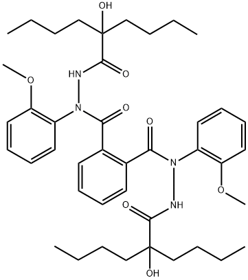 N'~1~,N'~2~-bis(2-butyl-2-hydroxyhexanoyl)-N~1~,N~2~-bis(2-methoxyphenyl)phthalohydrazide Struktur