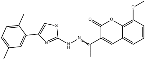 2H-1-Benzopyran-2-one, 3-[1-[2-[4-(2,5-dimethylphenyl)-2-thiazolyl]hydrazinylidene]ethyl]-8-methoxy- Struktur