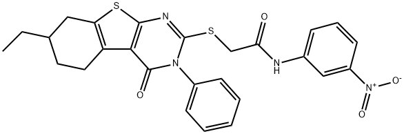 2-[(7-ethyl-4-oxo-3-phenyl-5,6,7,8-tetrahydro-[1]benzothiolo[2,3-d]pyrimidin-2-yl)sulfanyl]-N-(3-nitrophenyl)acetamide Struktur