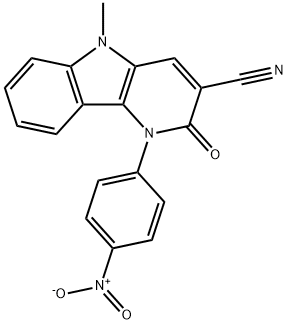 5-Methyl-1-(4-nitrophenyl)-2-oxo-2,5-dihydro-1H-pyrido[3,2-b]indole-3-carbonitrile Struktur