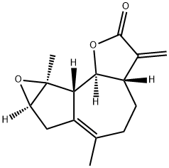 Oxireno[2,3]azuleno[4,5-b]furan-2(3H)-one, 3a,4,5,7,7a,8a,8b,8c-octahydro-6,8a-dimethyl-3-methylene-, (3aS,7aR,8aS,8bS,8cS)- Struktur