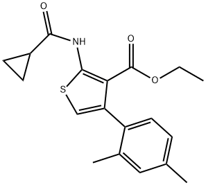 ethyl 2-(cyclopropanecarboxamido)-4-(2,4-dimethylphenyl)thiophene-3-carboxylate Struktur