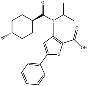 2-Thiophenecarboxylic acid, 3-[[(trans-4-methylcyclohexyl)carbonyl](1-methylethyl)amino]-5-phenyl- Struktur