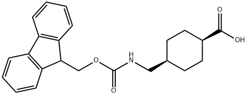 Cyclohexanecarboxylic acid, 4-[[[(9H-fluoren-9-ylmethoxy)carbonyl]amino]methyl]-, cis- Struktur