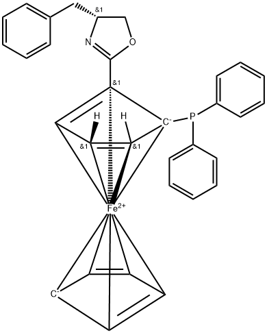 (2S)-1-[(4S)-4,5-dihydro-4-(phenylMethyl)-2-oxazolyl]-2-(diphenylphosphino)-Ferrocene Struktur