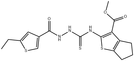 methyl 2-(2-(5-ethylthiophene-3-carbonyl)hydrazinecarbothioamido)-5,6-dihydro-4H-cyclopenta[b]thiophene-3-carboxylate Struktur