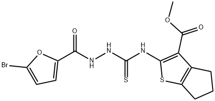 methyl 2-(2-(5-bromofuran-2-carbonyl)hydrazinecarbothioamido)-5,6-dihydro-4H-cyclopenta[b]thiophene-3-carboxylate Struktur