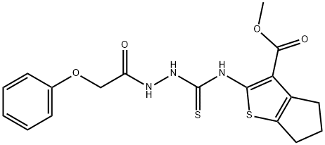 methyl 2-(2-(2-phenoxyacetyl)hydrazinecarbothioamido)-5,6-dihydro-4H-cyclopenta[b]thiophene-3-carboxylate Struktur