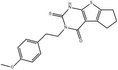 2-[2-(4-methoxyphenyl)ethyl]-3-sulfanylidene-4,6,7,8-tetrahydrocyclopenta[2,3]thieno[2,4-b]pyrimidin-1-one Struktur