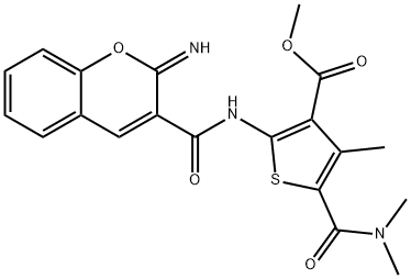 methyl 5-(dimethylcarbamoyl)-2-(2-imino-2H-chromene-3-carboxamido)-4-methylthiophene-3-carboxylate Struktur