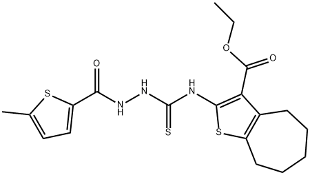 ethyl 2-(2-(5-methylthiophene-2-carbonyl)hydrazinecarbothioamido)-5,6,7,8-tetrahydro-4H-cyclohepta[b]thiophene-3-carboxylate Struktur