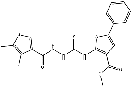 methyl 2-(2-(4,5-dimethylthiophene-3-carbonyl)hydrazinecarbothioamido)-5-phenylthiophene-3-carboxylate Struktur