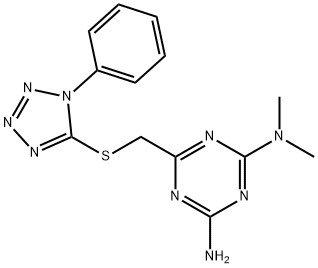 2-N,2-N-dimethyl-6-[(1-phenyltetrazol-5-yl)sulfanylmethyl]-1,3,5-triazine-2,4-diamine Struktur