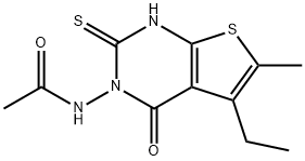 N-(5-ethyl-6-methyl-4-oxo-2-sulfanylidene-1H-thieno[2,3-d]pyrimidin-3-yl)acetamide Struktur