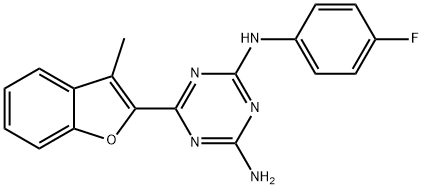 2-N-(4-fluorophenyl)-6-(3-methyl-1-benzofuran-2-yl)-1,3,5-triazine-2,4-diamine Struktur