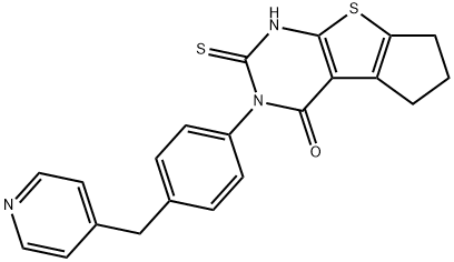 2-[4-(pyridin-4-ylmethyl)phenyl]-3-sulfanylidene-4,6,7,8-tetrahydrocyclopenta[2,3]thieno[2,4-b]pyrimidin-1-one Struktur