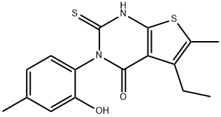 5-ethyl-3-(2-hydroxy-4-methylphenyl)-6-methyl-2-sulfanylidene-1H-thieno[2,3-d]pyrimidin-4-one Struktur