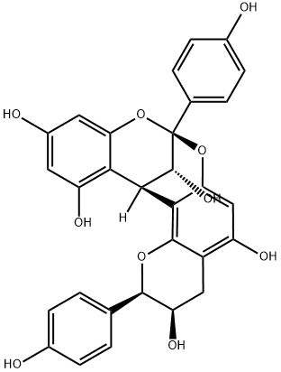 8,14-Methano-2H,14H-1-benzopyrano[7,8-d][1,3]benzodioxocin-3,5,11,13,15-pentol, 3,4-dihydro-2,8-bis(4-hydroxyphenyl)-, (2R,3R,8S,14R,15R)- Struktur