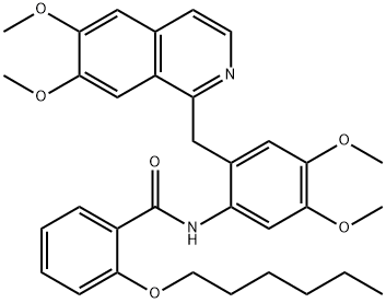 N-[2-[(6,7-dimethoxyisoquinolin-1-yl)methyl]-4,5-dimethoxyphenyl]-2-hexoxybenzamide Struktur