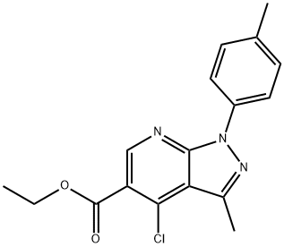 1H-Pyrazolo[3,4-b]pyridine-5-carboxylic acid, 4-chloro-3-methyl-1-(4-methylphenyl)-, ethyl ester Struktur