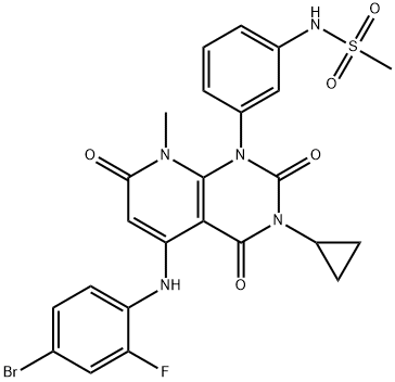 Methanesulfonamide, N-[3-[5-[(4-bromo-2-fluorophenyl)amino]-3-cyclopropyl-3,4,7,8-tetrahydro-8-methyl-2,4,7-trioxopyrido[2,3-d]pyrimidin-1(2H)-yl]phenyl]- Struktur