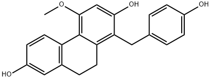 1-(4-hydroxybenzyl)-4-methoxy-9,10-dihydropenanthrene-2,7-diol Struktur