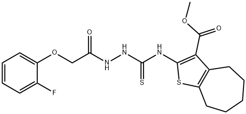 methyl 2-(2-(2-(2-fluorophenoxy)acetyl)hydrazinecarbothioamido)-5,6,7,8-tetrahydro-4H-cyclohepta[b]thiophene-3-carboxylate Struktur