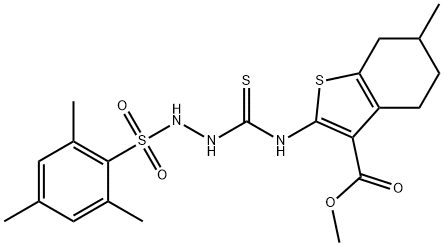 methyl 2-(2-(mesitylsulfonyl)hydrazinecarbothioamido)-6-methyl-4,5,6,7-tetrahydrobenzo[b]thiophene-3-carboxylate Struktur