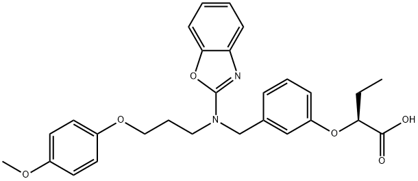 Butanoic acid, 2-[3-[[2-benzoxazolyl[3-(4-methoxyphenoxy)propyl]amino]methyl]phenoxy]-, (2S)- Struktur