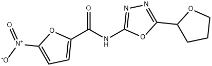 2-Furancarboxamide, 5-nitro-N-[5-(tetrahydro-2-furanyl)-1,3,4-oxadiazol-2-yl]- Struktur