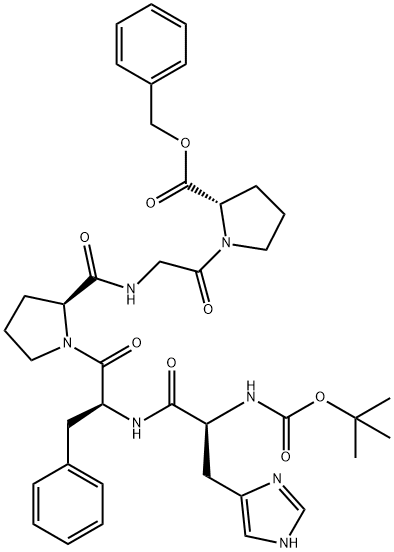 L-Proline, 1-[N-[1-[N-[N-[(1,1-dimethylethoxy)carbonyl]-L-histidyl]-L-phenylalanyl]-L-prolyl]glycyl]-, phenylmethyl ester (9CI) Struktur