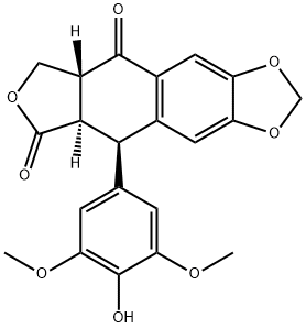 Furo[3',4':6,7]naphtho[2,3-d]-1,3-dioxole-5,8-dione, 5a,6,8a,9-tetrahydro-9-(4-hydroxy-3,5-dimethoxyphenyl)-, (5aR,8aR,9R)- Struktur