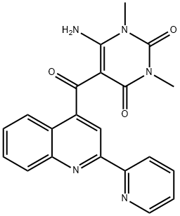 2,4(1H,3H)-Pyrimidinedione, 6-amino-1,3-dimethyl-5-[[2-(2-pyridinyl)-4-quinolinyl]carbonyl]- Struktur