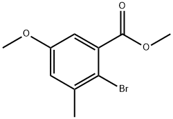 Benzoic acid, 2-bromo-5-methoxy-3-methyl-, methyl ester Struktur