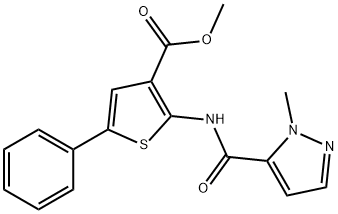 methyl 2-(1-methyl-1H-pyrazole-5-carboxamido)-5-phenylthiophene-3-carboxylate Struktur