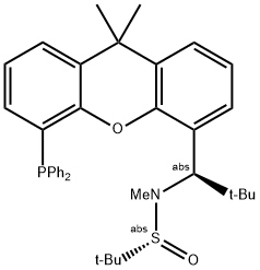 [S(R)]-N-[(R)-(2-(1-tert-Butylmethyl)][5-(diphenylphosphino)-9,9-dimethyl-9H-xanthen-4-yl]methyl]-N,2-dimethyl-2-propanesulfinamide Struktur