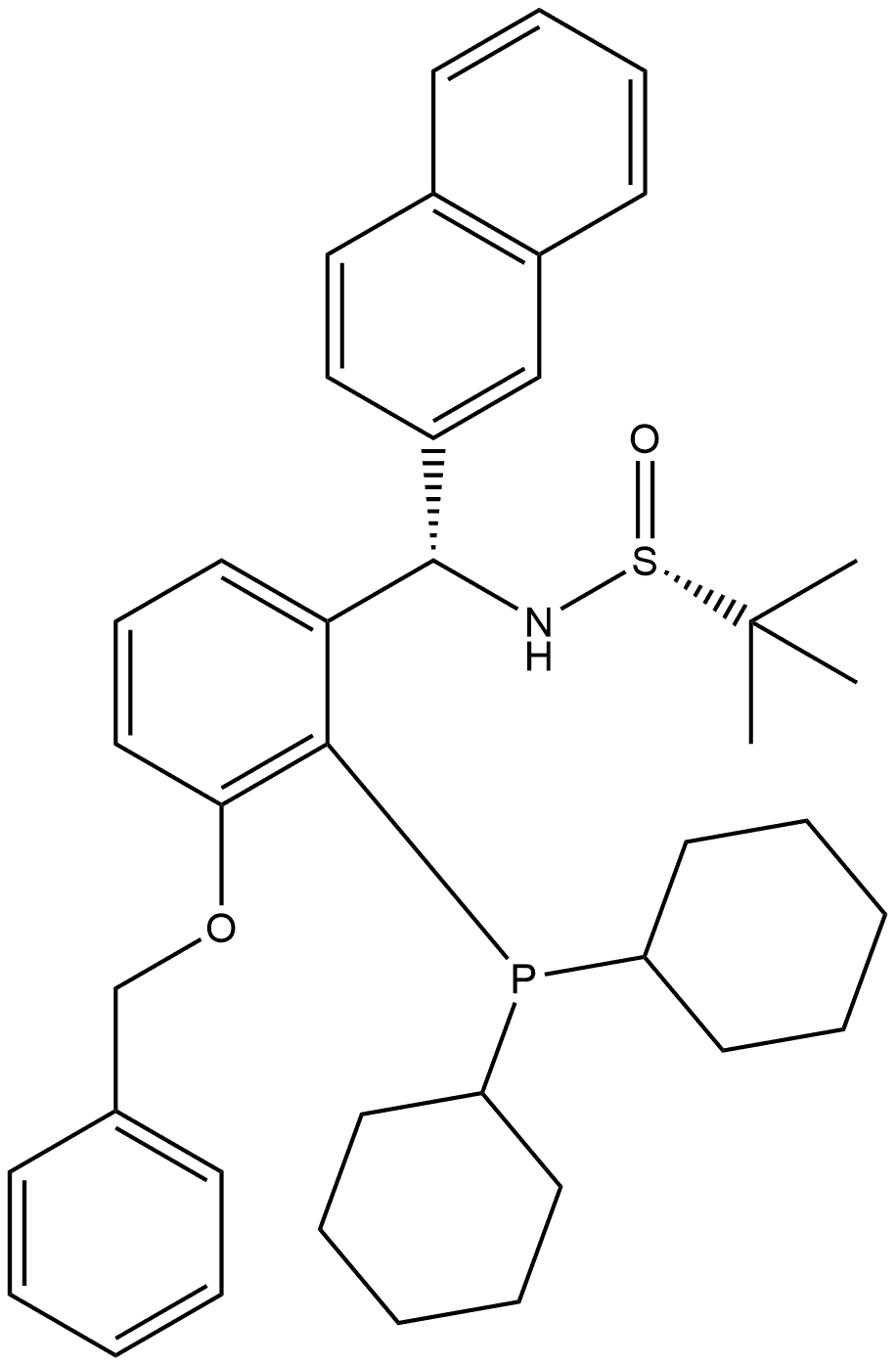 [S(R)]-N-[(S)-[3-(Benzyloxy)-2-(dicyclohexylphosphino)phenyl]-(2-naphthalenyl)methyl]-2-methyl-2-propanesulfinamide Struktur