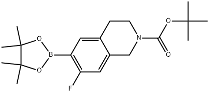 7-Fluoro-6-(4,4,5,5-tetramethyl-[1,3,2]dioxaborolan-2-yl)-3,4-dihydro-1H-isoquinoline-2-carboxylic acid tert-butyl e Struktur