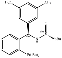 [S(R)]-N-[(R)-3,5-Bis(trifluoromethyl)phenyl)[2-(di-tert-butylphosphino)phenyl]methyl]-2-methyl-2-propanesulfinamide Struktur