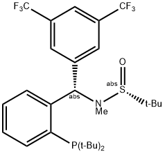 [S(R)]-N-[(S)-3,5-Bis(trifluoromethyl)phenyl)[2-(di-tert-butylphosphino)phenyl]methyl]-N,2-dimethyl-2-propanesulfinamide Struktur